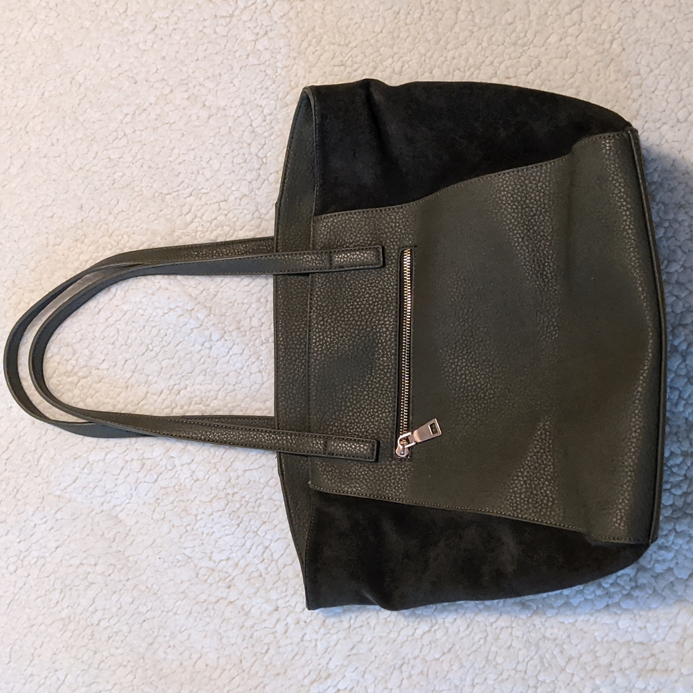 Green Faux-Leather & Suede Tote